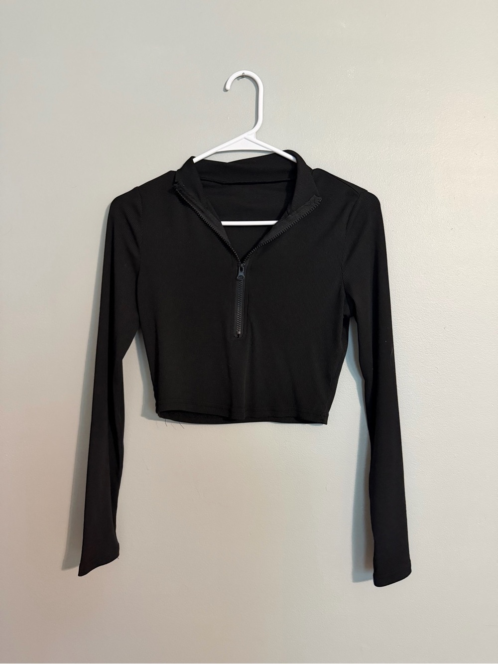 SHEIN Black Long-Sleeve Zip Crop Top